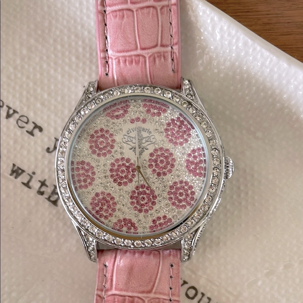CIVETTERIE ITALY Large Profile Watch Swarovski Crystal Encrusted w/Leather Band
